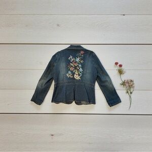 New York Collection Embroidered Denim Jean Jacket Boho Chic Y2K Stretch💞